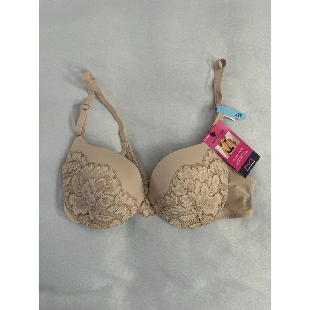NEW Maidenform Love the Lift Plunging Push-Up Bra Size 32C DM9900 Peach Lace